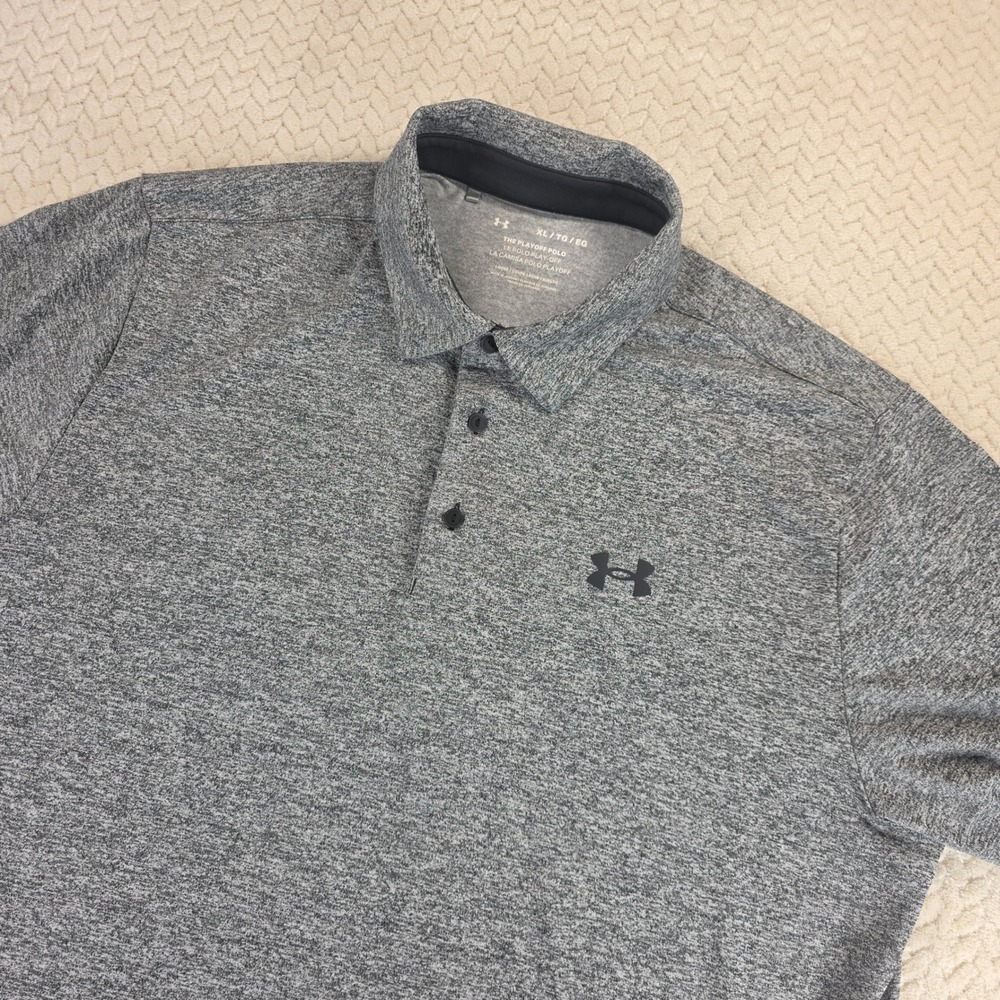 Under Armour Mens XL The Playoff Polo Shirt Heather Gray Loose Fit Short Sleeve